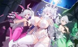 3girls :d alternate_breast_size ariane_the_labrynth_servant arianna_the_labrynth_servant ass_visible_through_thighs big_breasts blank_stare blush breasts bunny_ears bunny_girl bunnysuit cleavage curvy demon_girl detached_collar drill_hair duel_monster expressionless fake_animal_ears female female_focus female_only full_moon gloves height_difference high_heels horns huge_ass huge_breasts labrynth_of_the_silver_castle large_breasts laughing leotard looking_at_viewer lovely_labrynth_of_the_silver_castle mature_female monster_girl moon moonlight multiple_girls navel ojou-sama_pose open_mouth pale-skinned_female pale_skin pantyhose pointy_ears short_hair silver_hair slow740 small_breasts smile smug smug_face solo sparkles spiked_collar thick_thighs thighhighs twin_drills wide_hips younger_female yu-gi-oh!