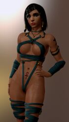 1girls 3d 3d_(artwork) 3d_model aerozepp88 almost_naked ankh black_hair blizzard_entertainment braid breasts brown_eyes dark-skinned_female dark_hair dark_skin egyptian face_tattoo female female_focus female_only fit_female gold_jewelry hand_on_hip highres human looking_at_viewer medium_breasts medium_hair overwatch overwatch_2 pharah pose skimpy tan-skinned_female tattoo tattoo_on_belly tattoo_on_face tattooed_arm wet_body