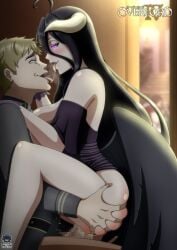 1boy 1girls after_kiss ahoge albedo_(overlord) aroused ass_grab big_breasts big_butt black_hair blush bonobo-kun_(artist) breast_press breasts_out censored_penis clothed_sex cowgirl_position cum cum_in_pussy cum_overflow demon_girl excited female_on_top human interspecies kissing kissing_while_penetrated large_breasts light-skinned_female long_hair looking_pleasured mature_female mature_male mind_control mosaic_censoring nipples open_mouth overlord_(maruyama) pale-skinned_female penis philip_dayton_l'eyre_montserrat plump_ass questionable_consent riding_penis saliva saliva_string saliva_trail sex slim_waist straddling succubus succubus_horns succubus_wings thick_thighs tongue tongue_out upright_straddle vaginal_penetration very_long_hair villainess wings