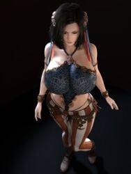 1girls 3d 3d_(artwork) alternate_ass_size alternate_breast_size alternate_costume black_hair breasts_bigger_than_head clothed clothed_female female female_only from_above gigantic_breasts halter_top high-angle_view hips hourglass_figure huge_breasts kate_beckinsale legwear lowleg necklace red_pants selene_(underworld) side-tie_panties slim_waist solo solo_female standing striped_legwear striped_pants underworld upper_body vaako vampire vampire_girl vertical_stripes wide_hips