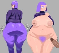 bbw black_penis chubby chubby_female duolingo fanart fat hairy hairy_pussy isxues lily_(duolingo) piercing piercings teenager violet_hair