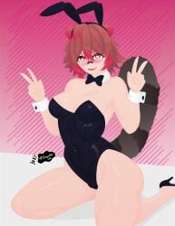 1girls animated1nk blush breasts brown_hair bunny_ears bunnysuit kemonomimi latam_virtual_youtuber multicolored_hair raccoon_girl rakkun red_hair short_hair tagme text thighs virtual_youtuber vtuber vtuberfanart