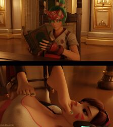 2girls 3d barefoot d.va domination female_only femdom foot_fetish foot_worship golddust3d green_toenails kiriko_(overwatch) overwatch overwatch_2 sucking_toes tagme toe_sucking toes yuri