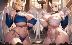 2girls abs ai_generated angel angel_wings arms_up armwear big_breasts big_legs bikini bikini_bottom bikini_top blonde_female blonde_hair blonde_hair_female blue_eyes breast breasts_bigger_than_head elbow_gloves female fit_female gloves gold gold_trim holy huge_breasts large_breasts large_female legs lingerie lingerie_only looking_at_viewer looking_down looking_down_at_viewer milf mommy mommy_kink mother_and_daughter muscular muscular_female neutral_expression open_mouth smile smiling_at_viewer stairs tall_female tall_girl thee_voiidness thick thick_ass thick_legs thick_thighs thighs tight_clothing tight_fit valkyrie voluptuous voluptuous_female wings wings_on_head