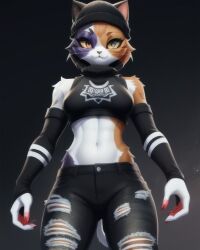 ai_generated beanie crop_top fenthefox fortnite meow_skulls_(fortnite) ripped_clothing ripped_pants