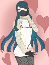 1boy crossdressing danganronpa danganronpa_v3 facemask femboy light-skinned_male light_skin long_hair male male_only mask masked masked_male penis shinguji_korekiyo solo solo_male