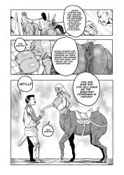 anus_focus big_breasts centaur donut_anus english_text horse horse_anus horse_girl manga_page mare morelo pierced_nipples tan_skin