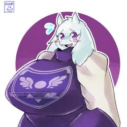 anthro belly big_breasts biped blush blush_lines bovid breasts caprine clothed clothing deltarune female fur goat horn huge_breasts hyper hyper_breasts mammal mature_female moonix_xero overweight overweight_anthro overweight_female purple_eyes slightly_chubby slightly_chubby_anthro solo thick_thighs toriel undertale undertale_(series) white_body white_fur wide_hips