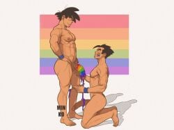 2boys dragon_ball dragon_ball_z father_and_son fondling_balls gay_pride gay_pride_colors huge_balls huge_cock incest minkoni2 pride pride_colors son_gohan son_goku yaoi