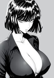 1girls big_breasts black_hair cleavage clothed clothing color dress female female_focus female_only fubuki_(one-punch_man) hi_res inner_sideboob large_breasts light-skinned_female light_skin looking_at_viewer mostlybluewyatt nipples_visible_through_clothing no_bra one-punch_man short_hair solo solo_female tagme thick_thighs