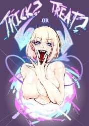 blue_nail_polish horns huge_breasts huge_breasts tongue tongue_out tongue_piercing twistedtendril white_woman