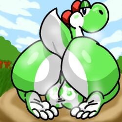 4_toes anthro ass balls big_butt day74art dinosaur extinct feet gay genitals green_body green_yoshi homosexual huge_butt male male_focus male_only mario_(series) nintendo prehistoric_species queer rear_view reptile scalie solo tail toes yoshi