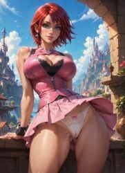 ai_generated big_breasts breasts cleavage curvy_female female kairi kingdom_hearts kingdom_hearts_ii kingdom_hearts_iii light-skinned_female looking_at_viewer moonchild41 promptchan.ai red_hair ribbon_panties upskirt white_panties wind