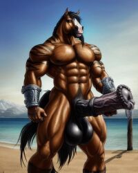 ai_generated anthro equid equine equine_genitalia equine_penis horse horse_penis horsecock huge_balls huge_cock male monster monster_cock muscular_male original original_character thancrus