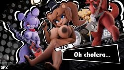 3d 3d_(artwork) 4girls animatronic anthro areola avian bear big_breasts bird blue_eyes bonfie bonnie_(cally3d) bonnie_(fnaf) bow_tie breasts canid canine chica_(cally3d) chica_(fnaf) chicken chiku clothing dialogue difinex drum electronics female female_only fexa five_nights_at_freddy's fox foxy_(cally3d) foxy_(fnaf) freddy_(fnaf) fredina's_nightclub fredina_(cally3d) frenni_fazclaire galliform gallus_(genus) genitals group guitar hat headgear headwear hi_res holding_microphone holding_object lagomorph leporid machine mammal microphone mostly_nude musical_instrument nipples one_eye_obstructed percussion_instrument phasianid pink_eyes plucked_string_instrument polish_text pussy rabbit robot scottgames string_instrument tail thick_thighs top_hat