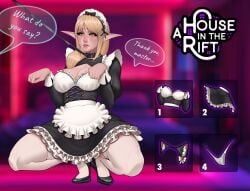 2d 2d_(artwork) a_house_in_the_rift apron begging_pose blonde_female blonde_hair blonde_hair_female chubby collar elf elf_ear elf_ears elf_female elf_girl female_focus green_eyes high_heels leash leash_and_collar leashed_collar light-skinned_female light_skin long_ears long_hair lyriel maid maid_apron maid_headdress maid_outfit maid_uniform original original_art original_artwork original_character original_characters pointy_ears sitting speech_bubble speech_bubbles straight_hair strip_game thigh_highs thighhighs video_game video_game_character video_games visual_novel vn