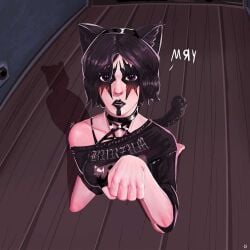 1girls black_hair cat_ears female femsub goth_girl hypermorphism_(artist) looking_at_viewer punk punk_girl