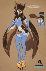 2021 4_toes accipitrid accipitriform android anisodactyl anthro armwear ass avian avian_feet balls beak biped bird blue_armwear blue_bridal_gauntlets blue_clothing blue_corset blue_legwear blue_panties blue_thigh_highs blue_underwear blush blush_lines bridal_gauntlets brown_background brown_body brown_feathers buteo chickenhawk claws clothed clothing corset crossdressing digital_media_(artwork) ear_piercing english_text erection feathered_wings feathers feet femboy finger_claws fluff-kevlar garter_belt garter_straps genitals hi_res humanoid humanoid_genitalia humanoid_penis legwear lingerie male multicolored_body multicolored_feathers non-human non-human_only panties penis piercing red-tailed_hawk simple_background slim solo tail tail_feathers tan_body tan_feathers text thigh_highs toe_claws toes topwear underwear vale_(fluff-kevlar) white_body white_feathers winged_arms wings yellow_beak yellow_eyes