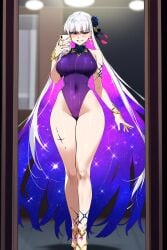 ai_generated fate_(series) kama_(fate) kama_(swimsuit_avenger)_(fate) leo_over_heaven leotard mirror mirror_selfie white_hair