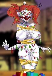 1girls after_sex after_vaginal angry baby_(fnafsl) big_breasts breasts circus_baby circus_baby_(fnaf) condom condom_wrapper cum cum_in_pussy cum_on_breasts defeated_villainess five_nights_at_freddy's five_nights_at_freddy's:_sister_location fnaf_novels green_eyes mysaltisexposed orange_hair pussy robot robot_girl robot_humanoid solo twintails vagina white_body white_skin