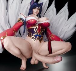 1futa 3d 3d_(artwork) 9_tails ahri ai_assisted ai_generated areola_slip areolae ass belly belly_button big_breasts blue_hair bottomless breasts clevage erection face_markings feet fox_ears fox_girl fox_tail futanari huge_cock kimono league_of_legends leg_band light-skinned_futanari looking_at_viewer no_bra no_shoes painted_nails penis squatting tagme testicles thick_thighs veiny_penis wide_hips yellow_eyes zzzxxxccc