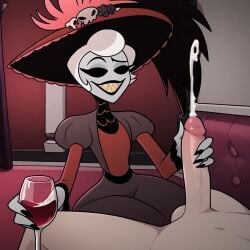 ai_generated cum dress female hazbin_hotel open_mouth r.ai.ven rosie_(hazbin_hotel)