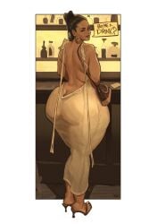 1girls ass_bigger_than_head bar bathmank big_ass bottom_heavy dark_hair dress entitled fat_ass heels huge_ass huge_thighs lard_ass looking_at_viewer looking_back magicmoonsarts massive_ass spoiled thick thick_thighs wide_ass wide_hips