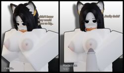 1boy 1girls 3d big_ass big_breasts big_penis black_border black_eyes black_hair black_tail blender_(software) blush cher924 collar exposed_nipples female fox_ears fox_girl fully_nude hand_on_breast looking_at_viewer male raised_eyebrow roblox robloxian self_upload white_background white_skin