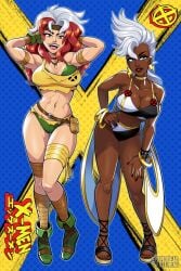 2girls arms_up athletic_female big_breasts breasts chocolate_and_vanilla dark-skinned_female datskelebutt instagram_link light-skinned_female looking_at_viewer marvel marvel_comics mikeluckas multiple_girls ororo_munroe rogue_(x-men) storm_(x-men) thick_thighs x-men