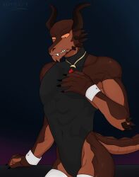 anthro clothing dragon drogoz_(paladins) horns male male_only muscular_male orange_eyes paladins tail