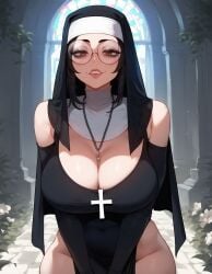 1girls ai_generated artstyle_imitation ass bangs_over_eyes big_breasts black_hair black_shirt black_thighhighs breasts brown_eyes choker church cleavage curvy curvy_figure eyelashes eyeshadow glasses goth goth_girl gothic hair_between_eyes huge_breasts indoors jacket long_hair mature_female messy_hair messy_makeup milf mommy naughty naughty_face nerd night night_sky nun nun_outfit olie pale-skinned_female pencil_skirt ponytail round_glasses seductive seductive_look shirt smile straight_hair thiccwithaq_(ai_style) thick_ass thick_legs thick_lips thick_thighs thighs tongue_out voluptuous voluptuous_female xandr