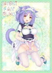 1girls bottomless bottomless_female cinnamon_(sayori) female female_only girl golden_eyes green_heels green_high_heels heels nekopara official_art pink_underwear purple_hair purple_hair_female pussy sayori solo solo_female solo_focus tagme tail vagina