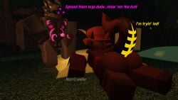 3d costume erection fat_ass first_porn_of_character gay gootraxian kaiju_paradise murrcrawler muscular muscular_male nightcrawler_(kaiju_paradise) nipples penis roblox roblox_game robloxian self_upload speech steamcrawler_(kaiju_paradise) tagme text watermark