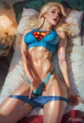 1girls abs ai_generated athletic_female bed bedroom blonde_hair blue_panties book breasts closed_eyes clothed_masturbation clothes_pull covered_nipples crop_top dc_comics drooling female_masturbation fingering hand_in_panties indoors lips long_hair lying masturbation medium_breasts midriff navel on_back on_bed open_mouth panties panty_pull philon phone photo_(object) pillow pulled_by_self pussy_juice saliva sleeping solo sports_bra stable_diffusion stomach supergirl sweat toned underwear wet wet_clothes wet_panties