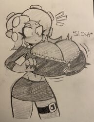 1girls agent_8_(splatoon) blush boob_window breast_expansion breasts breasts_bigger_than_head clothed female female_only hourglass_figure huge_breasts jaktroose large_breasts navel nintendo no_bra octoling octoling_girl revealing_clothes sketch solo solo_female splatoon splatoon_(series) splatoon_2 splatoon_2:_octo_expansion top_heavy zipper