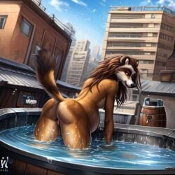 female_ferret furry naught_ferrets pregnant presenting rooftop tub