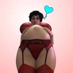 1girls 3d belly big_belly big_breasts black_hair breasts breedingduties female garter_belt garter_straps glasses homestuck jane_crocker lingerie milf pregnant red_underwear short_hair solo