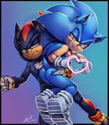 2boys ass black_hair black_hair_bottom blue_hair blue_hair_on_black_hair blue_hair_top domination exposed_torso footwear gay handwear heart light_hair_on_dark_hair male male/male male_only shadow_the_hedgehog soina sonadow sonic_(series) sonic_the_hedgehog sonic_the_hedgehog_(series) yaoi