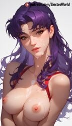 1girls ai_generated breasts bukakke cum_on_breasts cum_on_face electroworld female katsuragi_misato leaking_cum misato_katsuragi neon_genesis_evangelion sperm