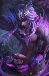 abs animal_ears aphelios big_penis erect_penis erection gay league_of_legends licking_penis male male/male male_focus male_only muscular muscular_male pecs pectorals penis penis_on_face sett spirit_blossom_aphelios spirit_blossom_series spirit_blossom_sett yaoi