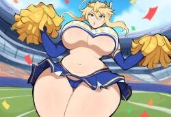 ai_generated artoria_pendragon artoria_pendragon_(fate) artoria_pendragon_(lancer) cameltoe cheerleader cheerleader_uniform curvaceous fate_(series) female large_breasts mullon novelai panties pom_poms public stadium stadium_background thick_thighs