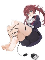 1girls bare_soles barefoot blue_eyes blush brown_hair feet female female_only foot_focus foreshortening full_body gloves kagemoe1003 leah_asimov legs legs_together looking_at_viewer small_breasts soles solo tied_up toenails toes twintails virtual_youtuber vtuber