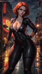 1girls ai_generated ai_hands big_breasts black_bodysuit black_widow_(marvel) bodysuit breasts cameltoe cleavage curvy curvy_female female female_only fit fit_female ginger ginger_hair human human_only large_breasts light-skinned_female light_skin marvel marvel_comics red_hair skin_tight small_waist solo supr3metr thick_legs thick_thighs wide_hips