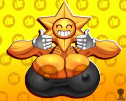 bean_smile brawl_babe brawl_stars huge_breasts nipple_bulge nipple_slip smile teeth thumbs_up xequiel