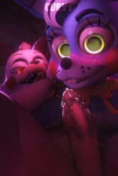 blush curvy_arts five_nights_at_freddy's funtime_foxy_(fnaf) precum shy tagme toy_bonnie_(fnaf)