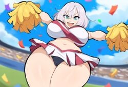 ai_generated cameltoe cheerleader cheerleader_uniform curvaceous female large_breasts mullon novelai panties pom_poms public stadium stadium_background tejina_senpai tejina_senpai_(character) thick_thighs