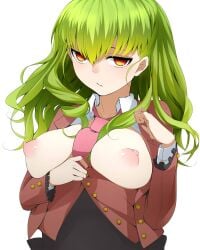 07th_expansion 2015 bangs breasts exposed_breasts green_hair leviathan_(umineko) looking_at_viewer nemu_(nebusokugimi) nipples stakes_of_purgatory tie umineko_no_naku_koro_ni