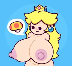 1girls alternate_breast_size areola areolae big_breasts blonde_hair breast_expansion breasts completely_nude crown female female_only hips huge_breasts human human_only large_breasts long_hair mario_(series) mega_mushroom mob_face naked nintendo nipples nude nude_female nudity octotron2000 paper_mario paper_peach plump princess_peach pussy smug solo solo_female thick thick_thighs thighs wide_hips