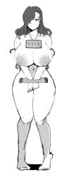 1girls areolae belly_button big_areola big_breasts breasts breasts_bigger_than_head curvy curvy_figure female female_only fujou_joshi huge_breasts huzeu1 large_breasts long_hair monochrome naked naked_female nipples nude original_character prisoner sweat thick_thighs thighs