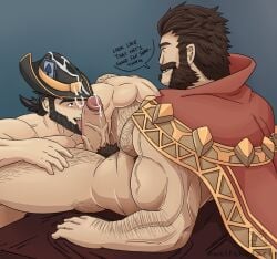 abs armpit_hair balls bara beard biceps big_penis cum erection fellatio fellatio_domination gay gay_sex genital_fluids graves_(league_of_legends) hairy_chest league_of_legends male male/male male_only male_pubic_hair muscular_male nude pecs penis riot_games sex tobias_fate wolfshirtart